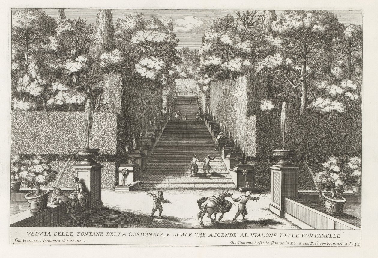 Escalier avec fontaines dans les jardins de la Villa d