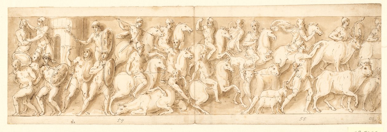 Une colonie allemande est détruite (fin de LXXI); les Allemands en fuite sont poursuivis (LXXII); les femmes (non représentées par Guerra) et les animaux sont emmenés (LXXIII) - Giovanni Guerra