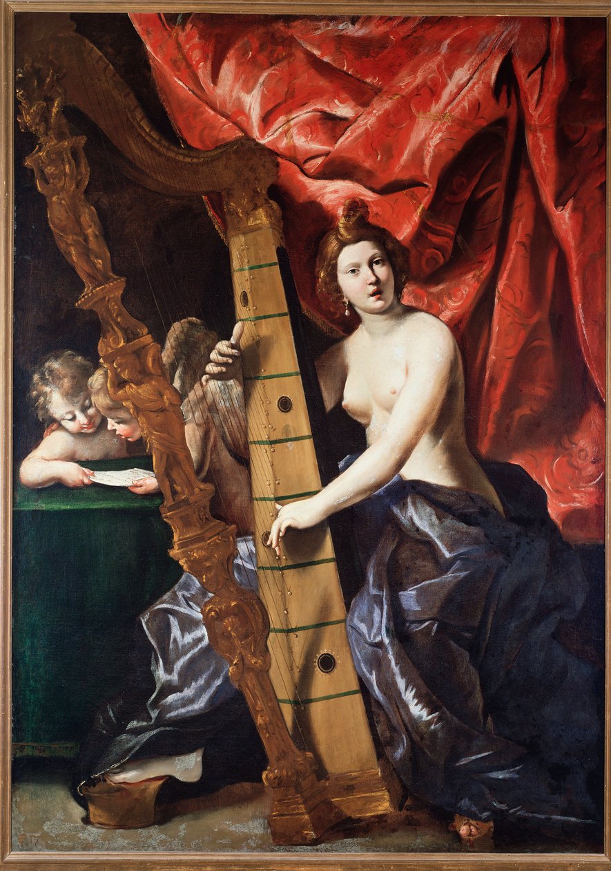 Femme jouant de la harpe (Allégorie de la Musique) - Giovanni Lanfranco