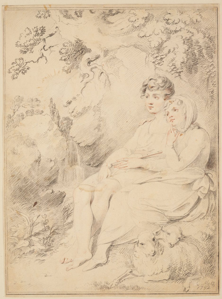 Jeune garçon et une fille avec une flûte et des moutons - Giovanni Lanfranco
