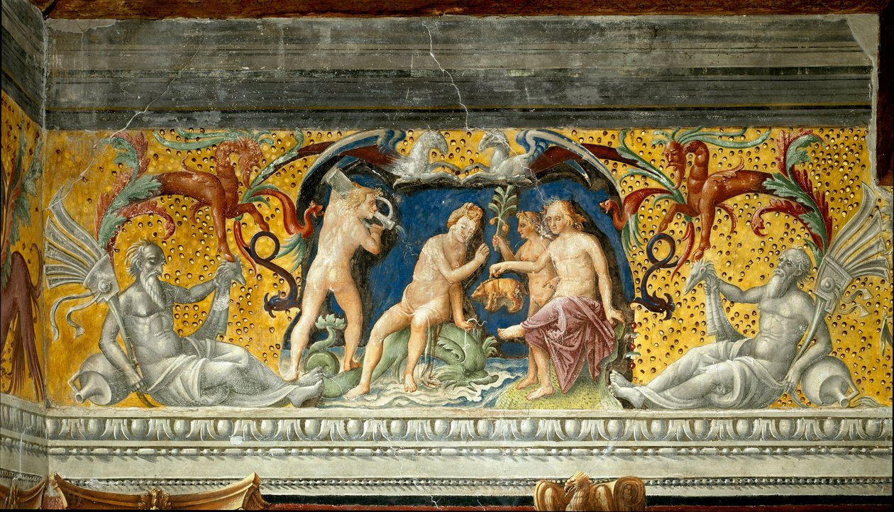 Une divinité marine se voit offrir un petit sanglier (détail) - Giovanni Maria Falconetto