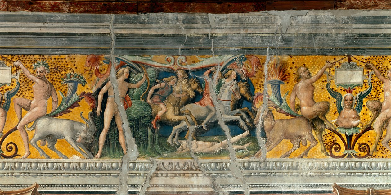 Apollon tuant les Niobides avec des flèches, fils de Niobé. Détail d