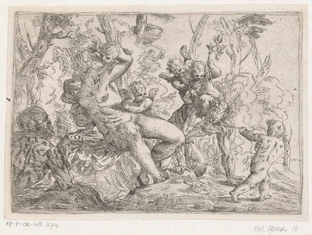 Un satyre capturé par des putti et Vénus - Giovanni Pietro Possenti
