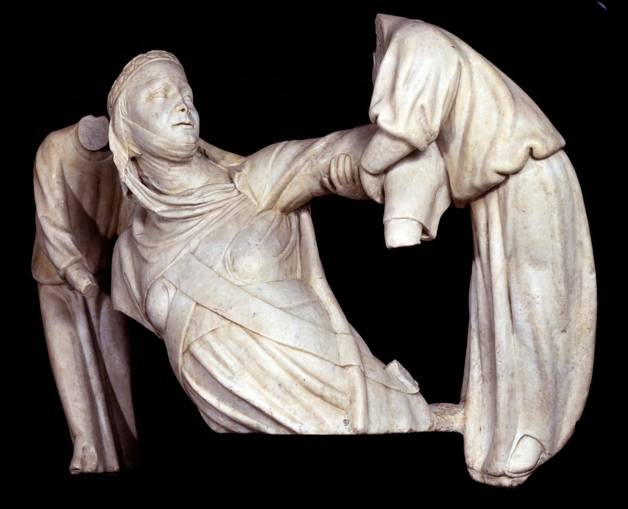 Monument funéraire de Marguerite de Brabant élevé dans les airs par deux anges - Giovanni Pisano