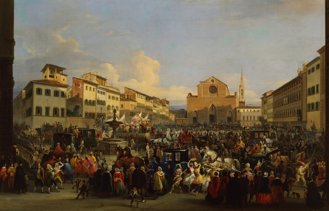 Piazza Santa Croce à Florence pendant le Carnaval - Giovanni Signorini