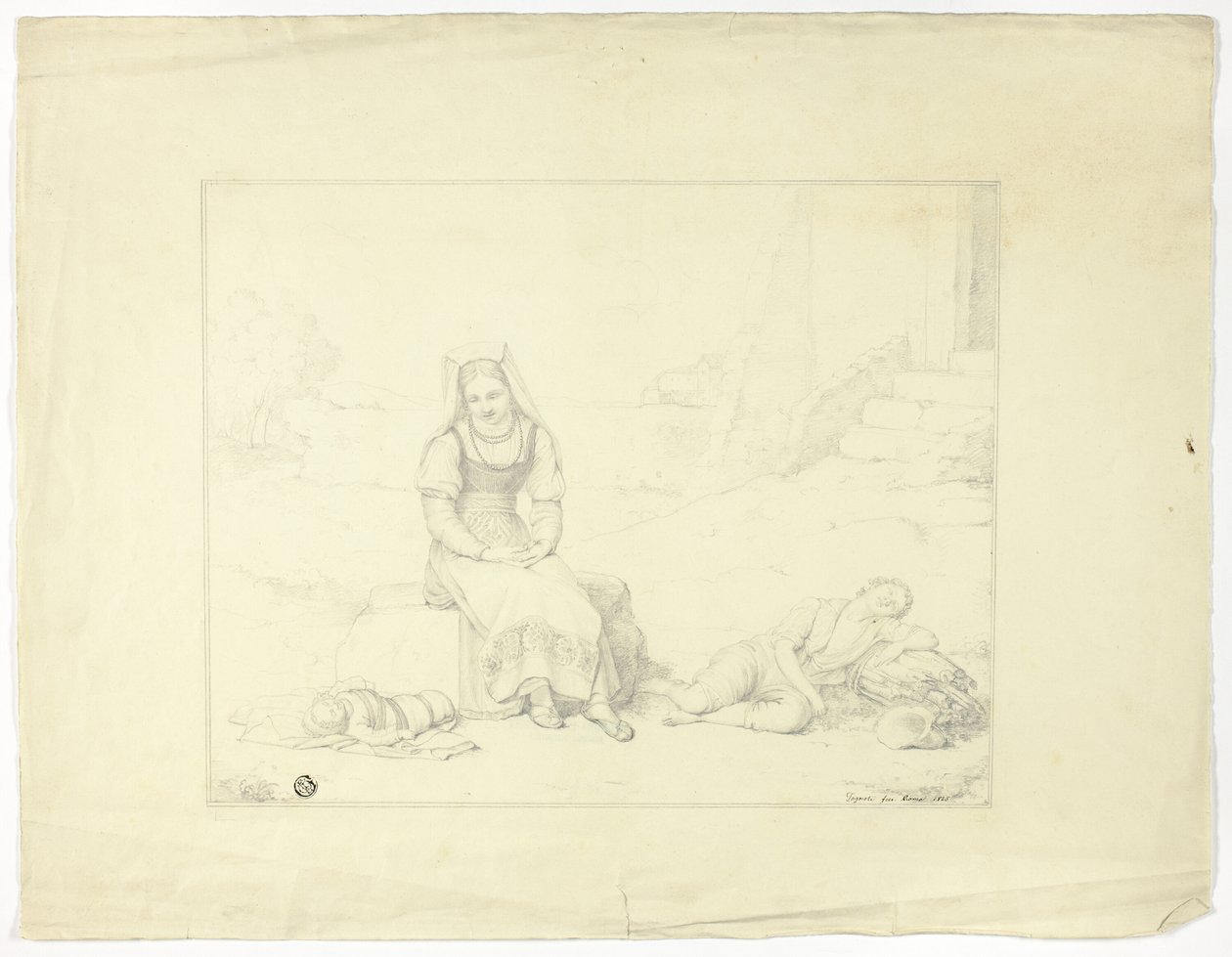 Paysanne Romaine et Enfants Endormis - Giovanni Tognolli