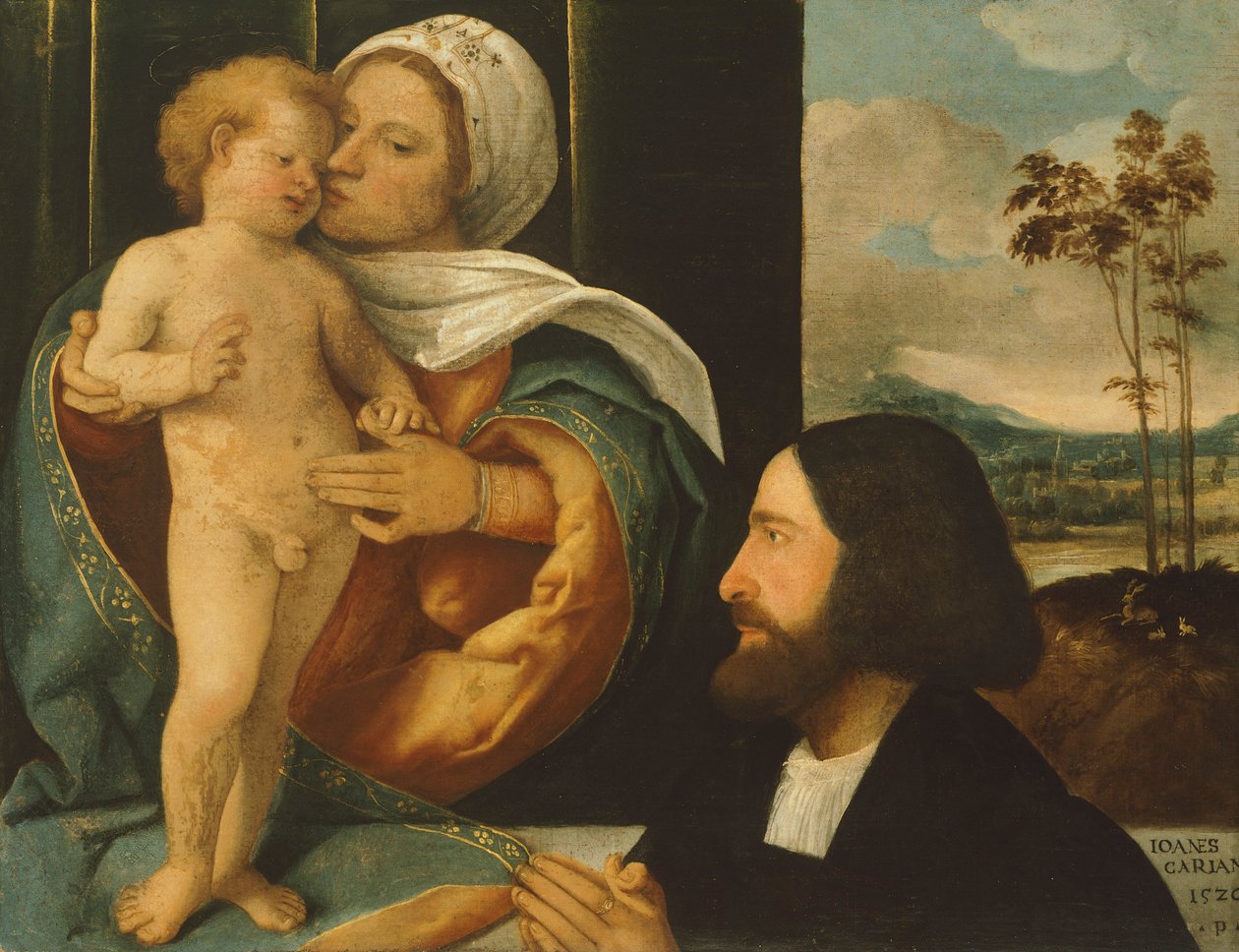Madone avec Enfant et dévot, par Giovanni Cariani (né entre 1485 et 1490-mort après 1547) - Giovanni de Busi Cariani