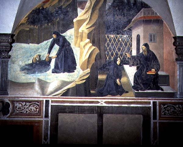 Saint Benoît envoyant Mauro sauver Placidus de la noyade dans le lac (détail) - Giovanni di Consalvo (attr. to)