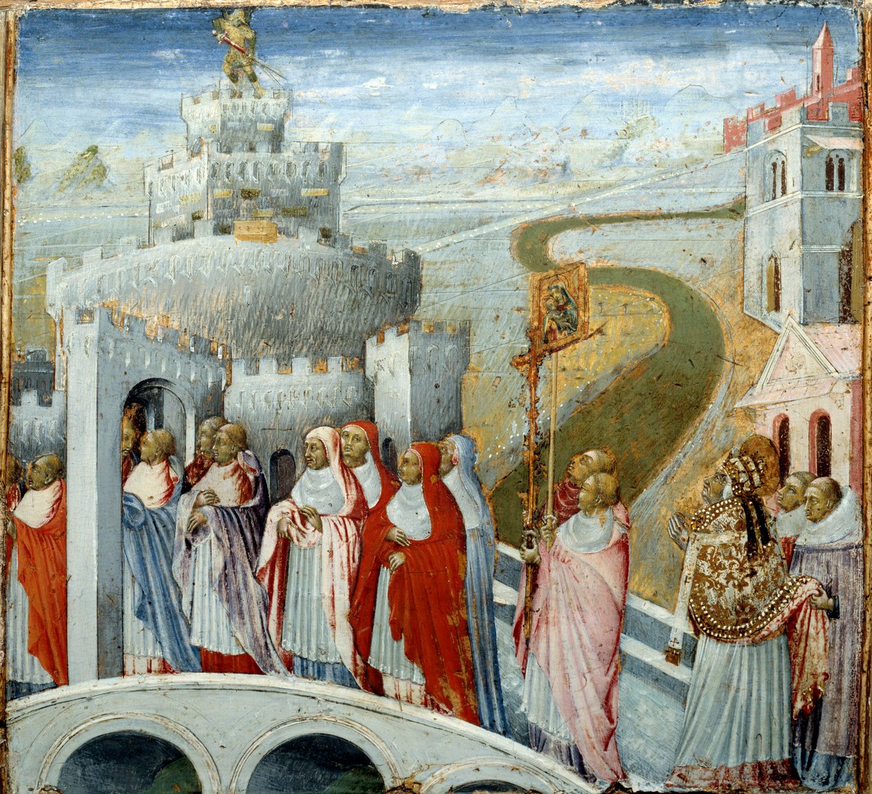 Procession du Pape Grégoire I dit le Grand au Château Saint-Ange à Rome - Giovanni di Paolo