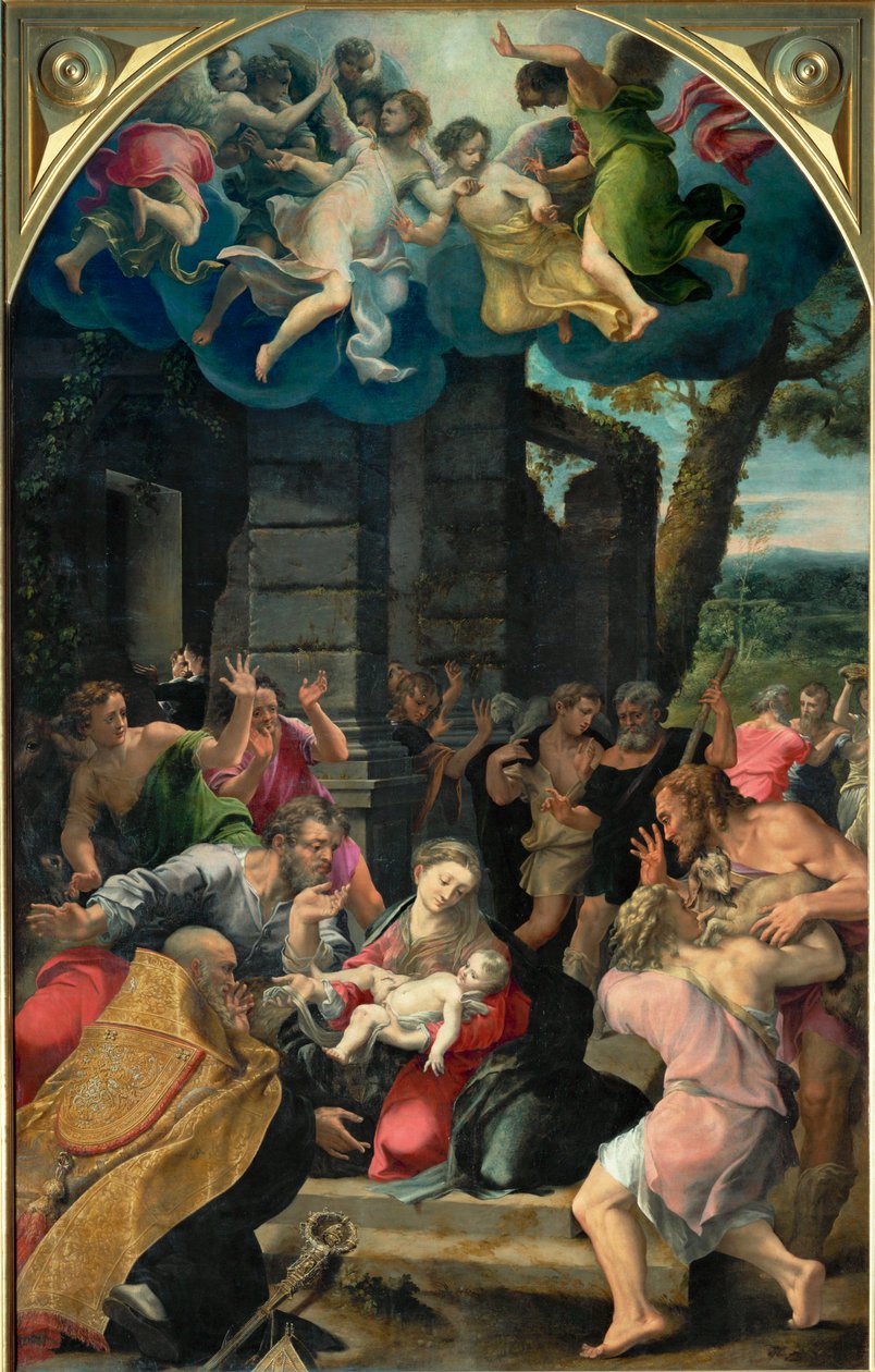 Adoration des bergers avec Saint Benoît ... - Girolamo Mazzola Bedoli