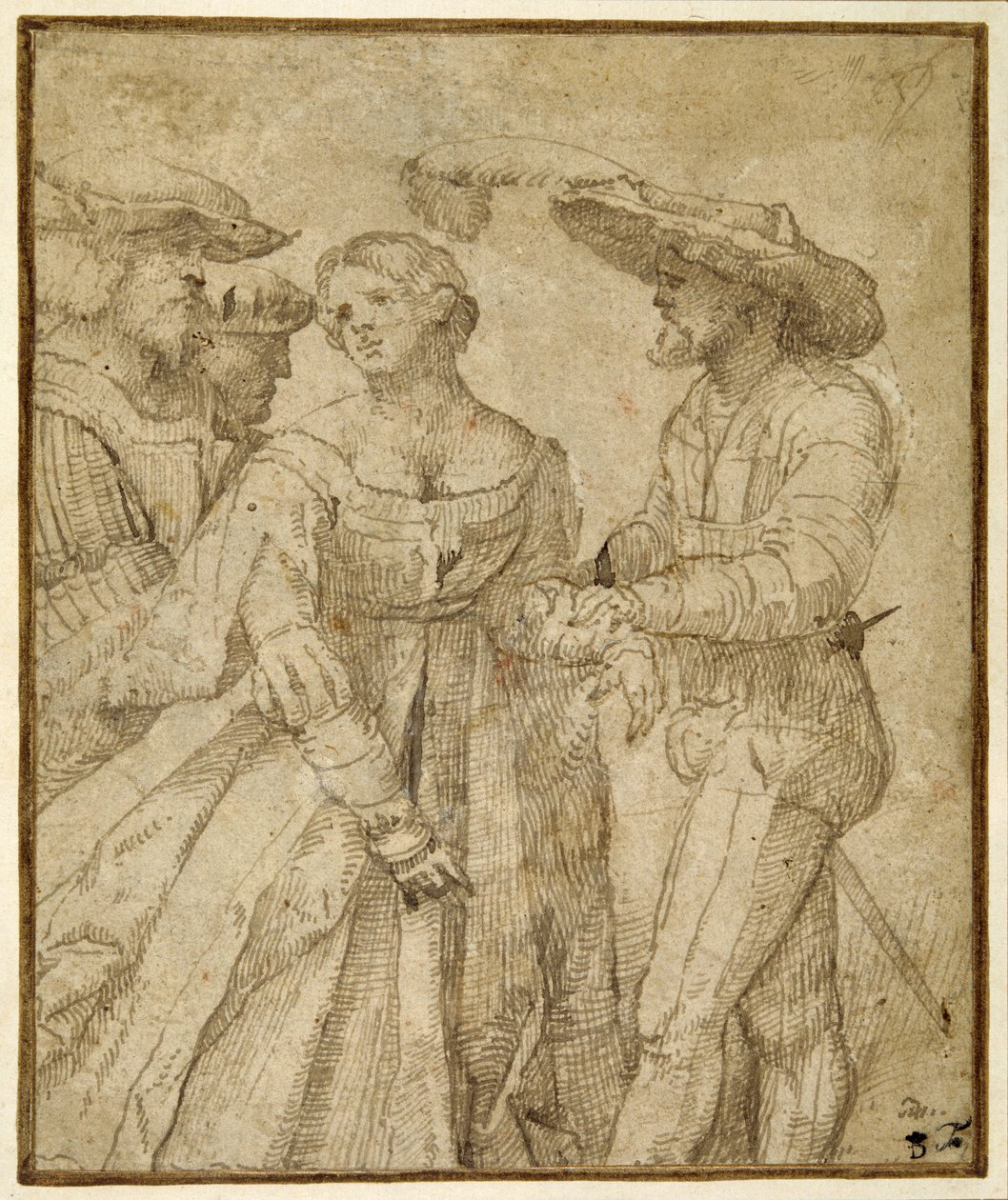 Scène de galanterie : quatre personnages devant un paysage - Girolamo Romanino