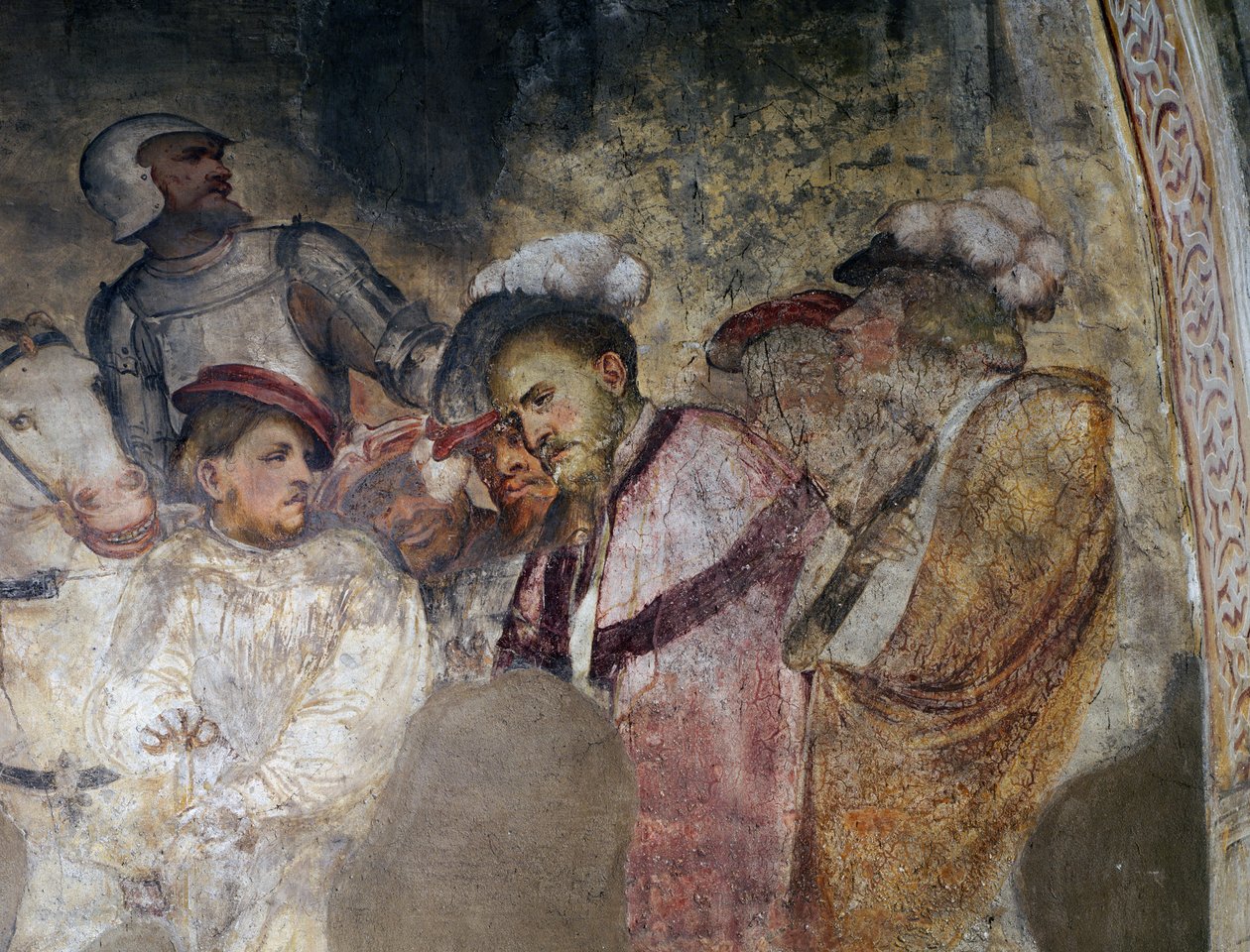 Soldat en armure et hommes portant des chapeaux, (détail) d