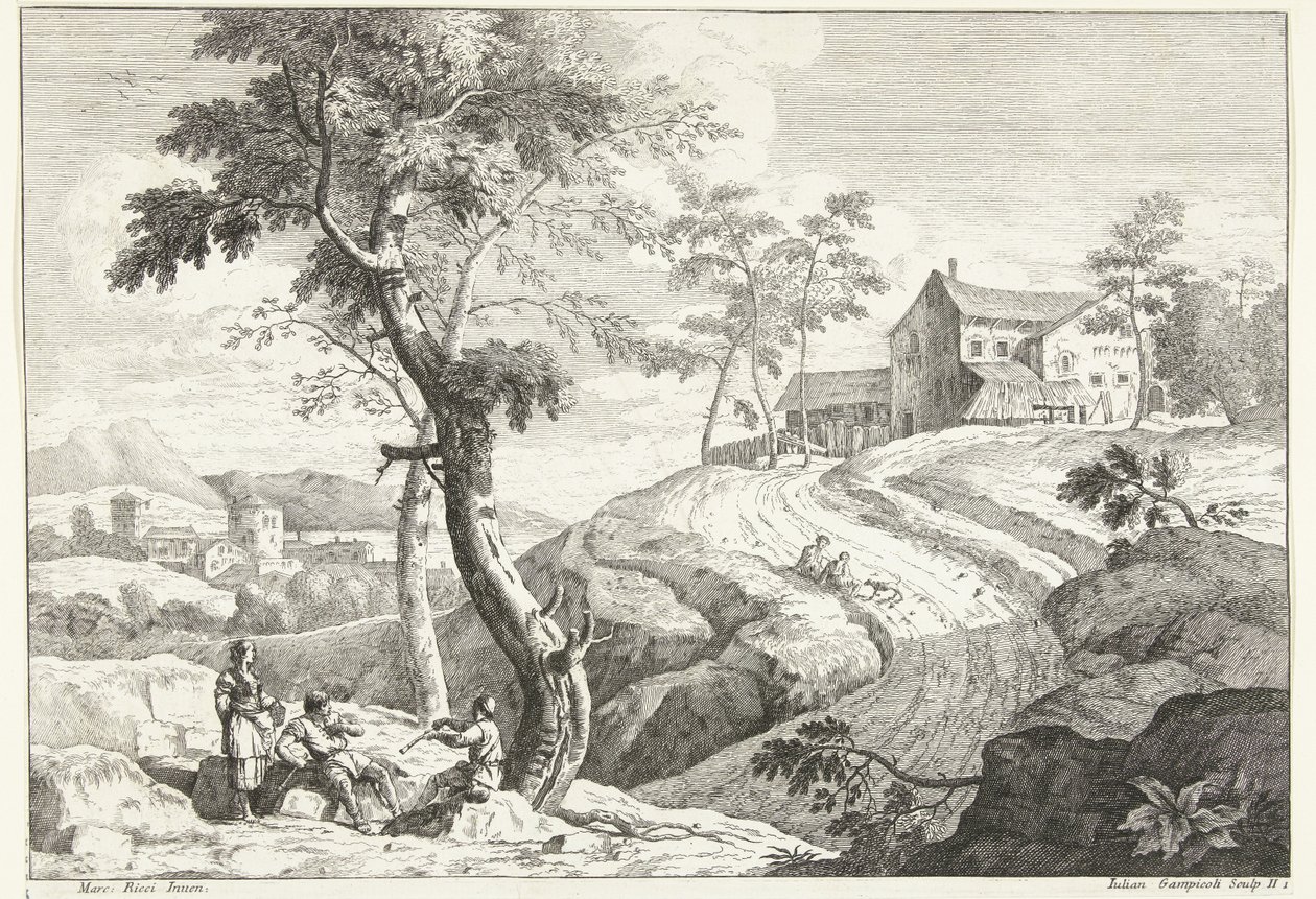 Paysage avec joueurs de flûte près d