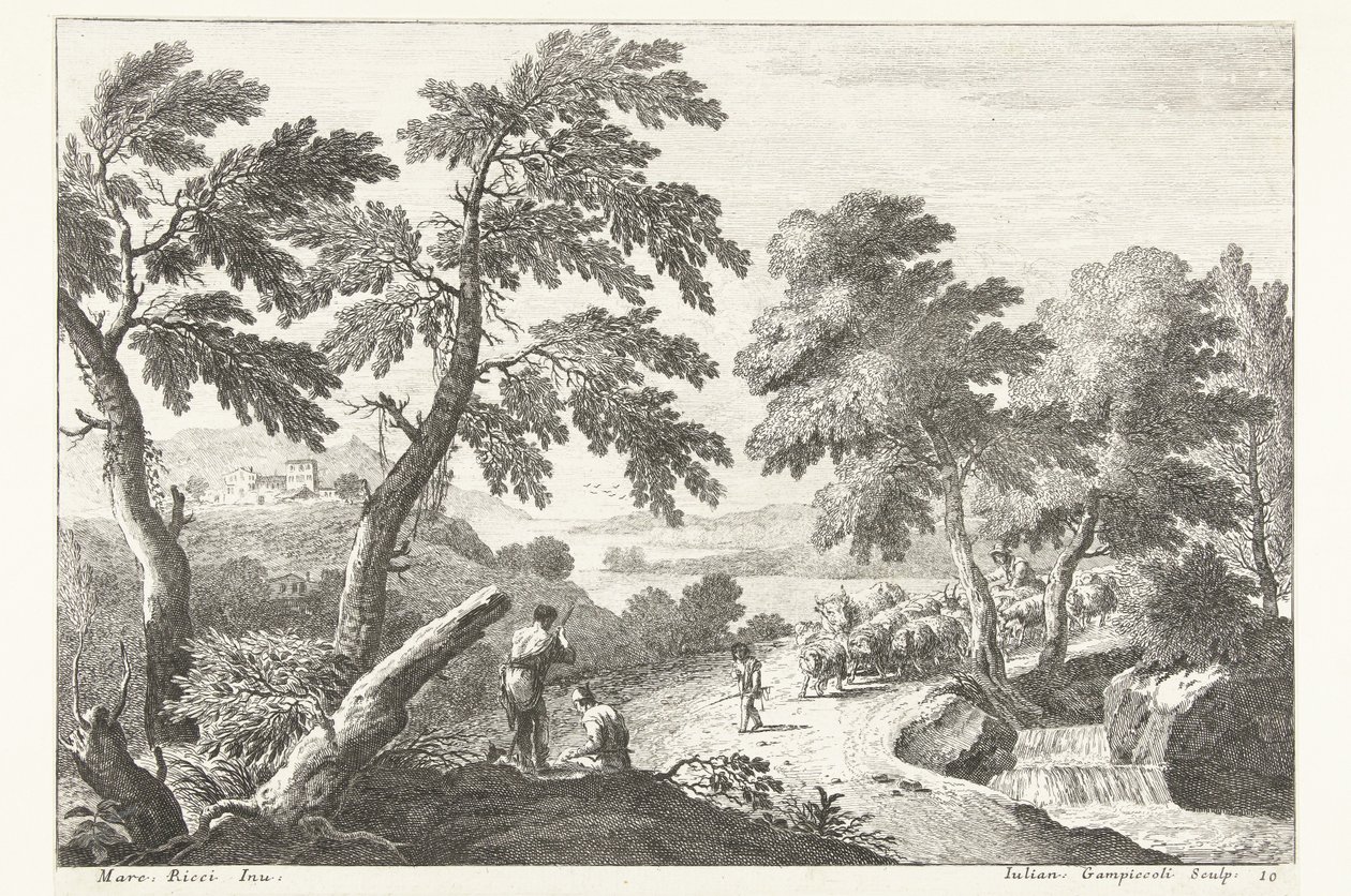 Paysage avec bergers en route près d