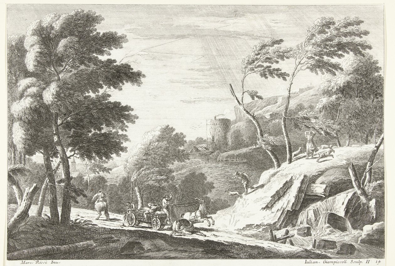Paysage avec orage et animaux effrayés près d