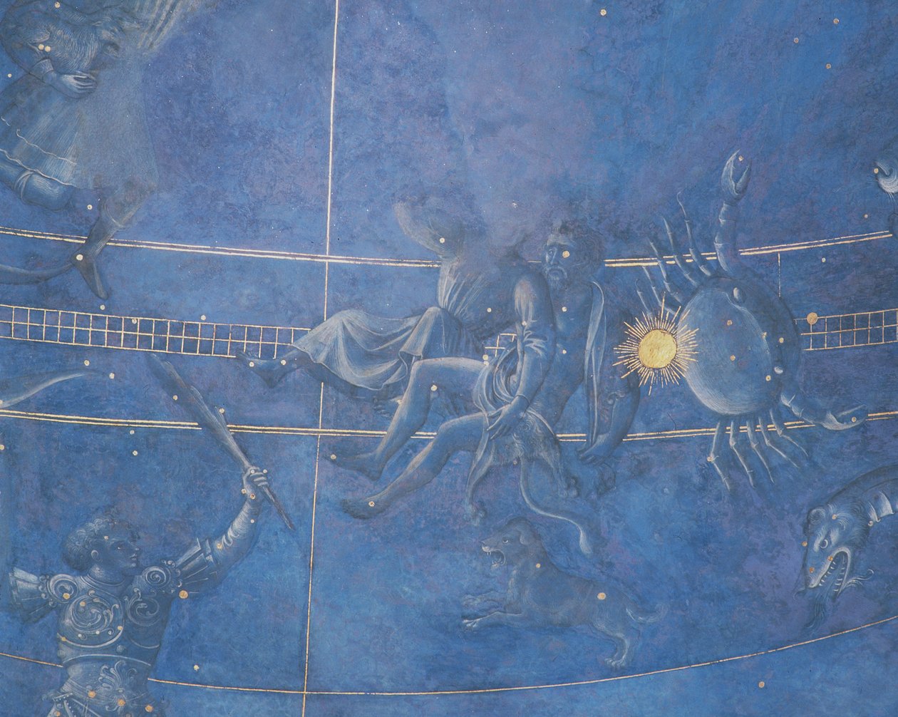 Le chemin du Soleil à travers les étoiles dans la nuit du 4 juillet 1442 (détail des Gémeaux et du Cancer) - Giuliano dArrighi Pesello
