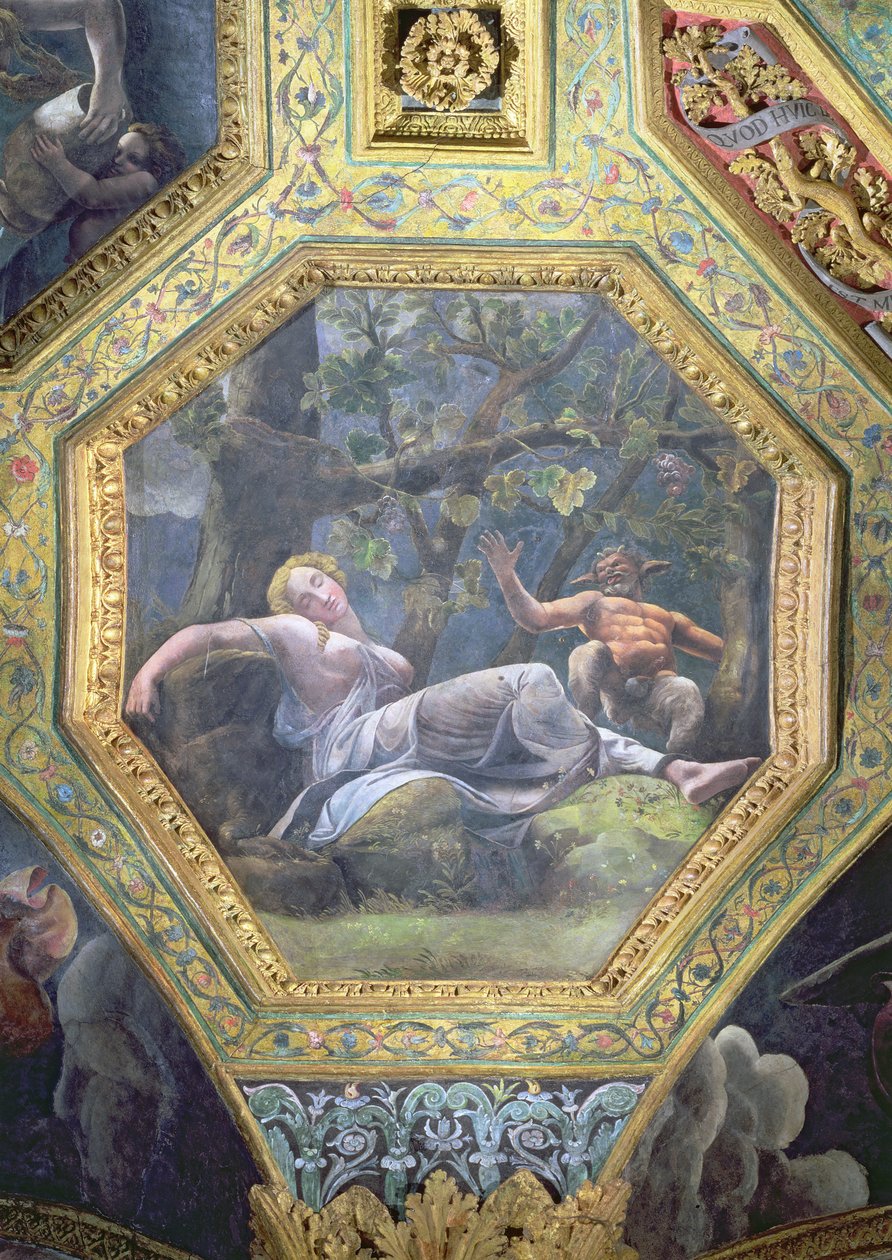 Psyché dormant dans la vallée de Cupidon, caisson de plafond de la Sala di Amore e Psiche, 1528 - Giulio Romano