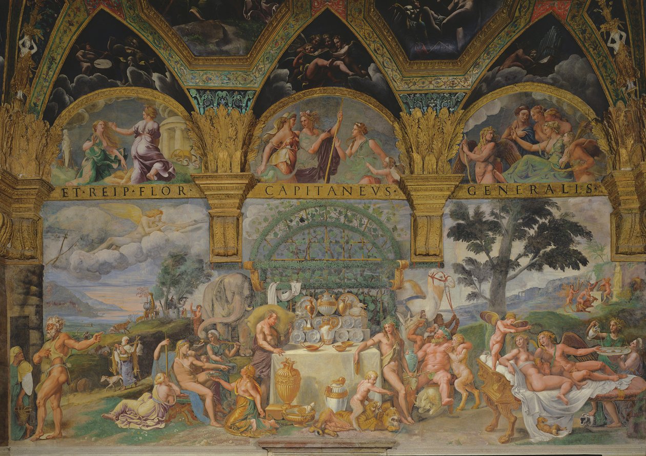 Le noble banquet célébrant le mariage de Cupidon et Psyché de la Sala di Amore e Psiche, 1527-31 - Giulio Romano