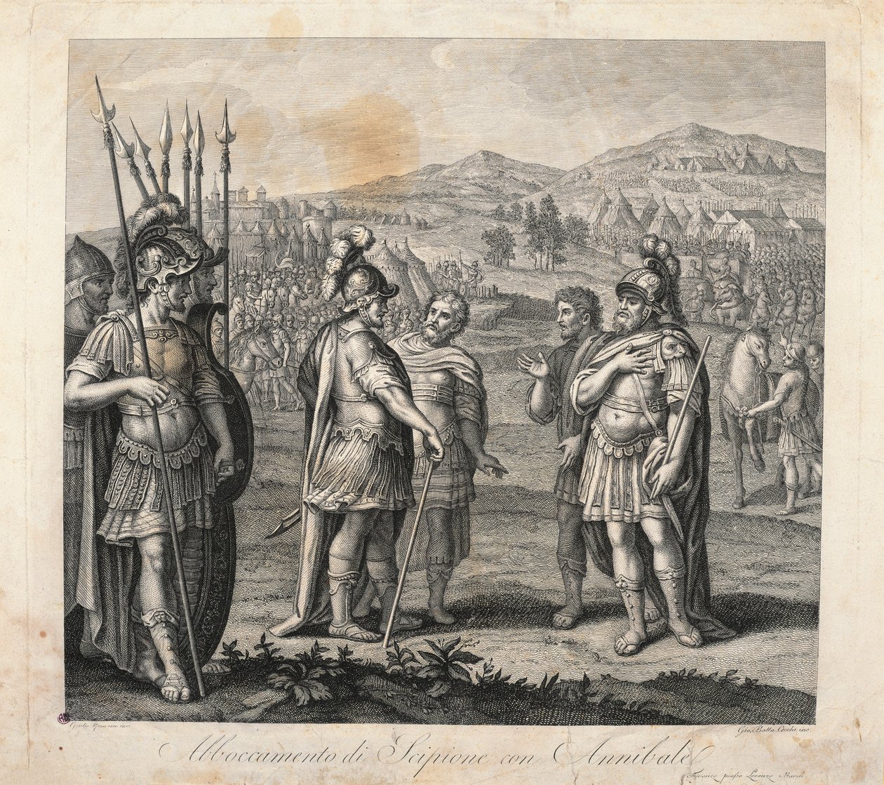 Rencontre entre Hannibal et Scipion pendant les guerres puniques (gravure) - Giulio (after) Romano