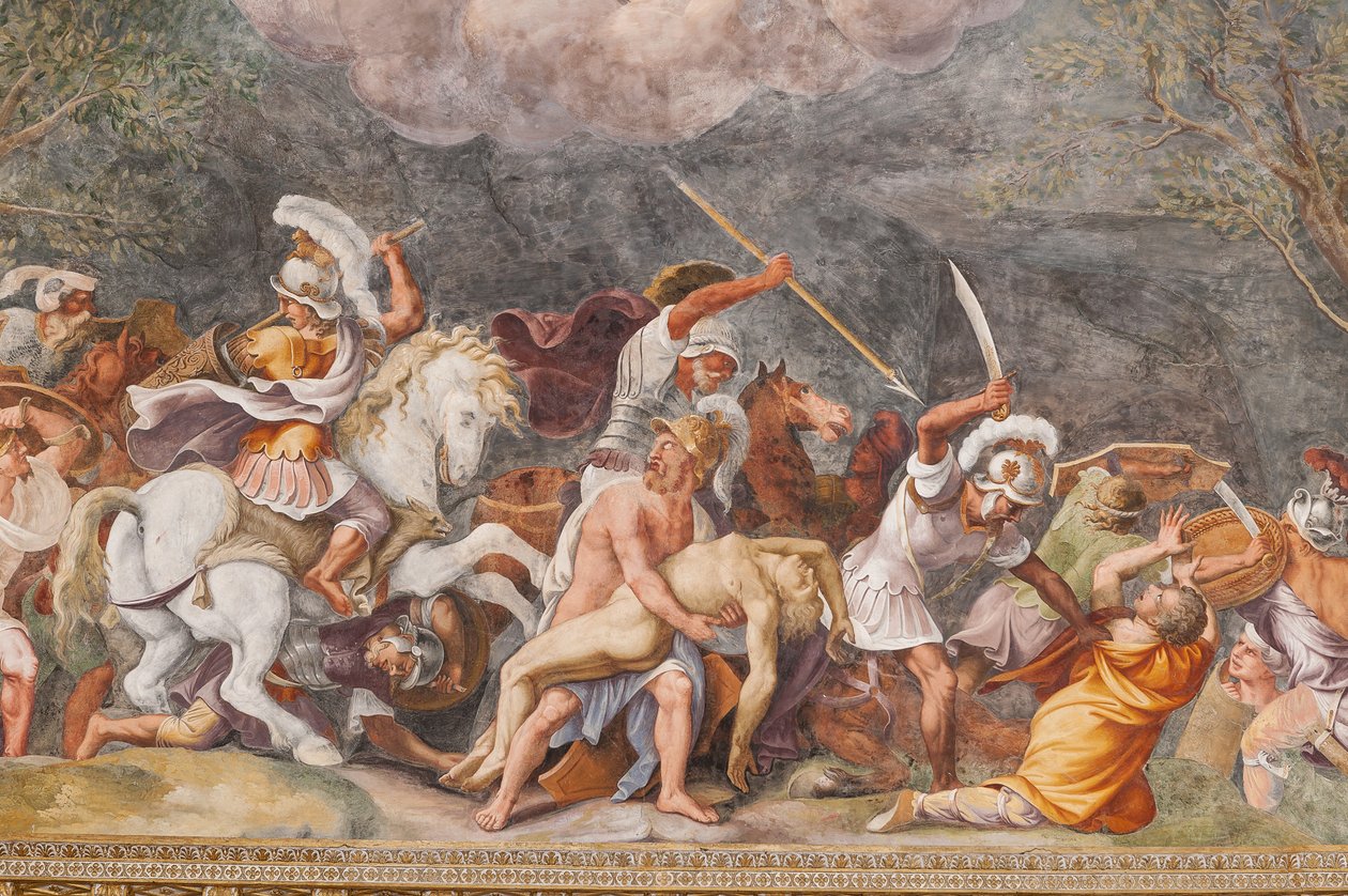 Ajax protégeant le corps de Patrocle pendant la bataille de Troie (Le Cheval de Troie, Chambre de Troie) - Giulio (and workshop) Romano