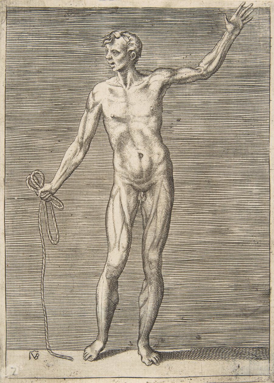 Homme vu de face, tenant une corde dans sa main droite, XVIe siècle - Giulio Bonasone