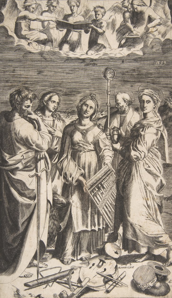 Sainte Cécile au centre accompagnée de Saint Paul, la Madeleine, Saint Jean, 1531 - Giulio Bonasone