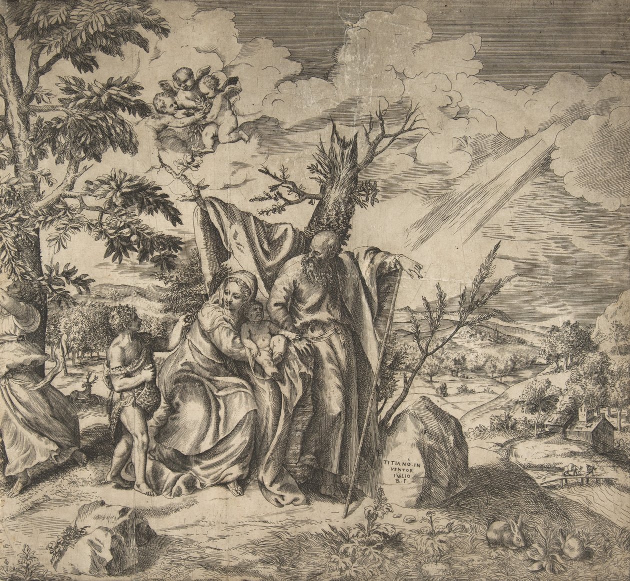 Le repos de la Sainte Famille lors de leur fuite en Égypte, 1531-76 - Giulio Bonasone