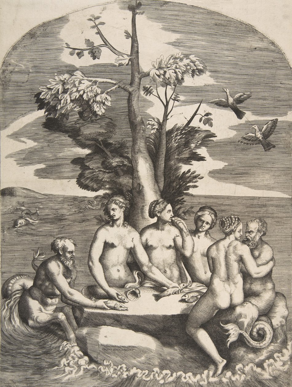 Deux dieux de la mer accompagnés de quatre nymphes, 1531-76 - Giulio Bonasone