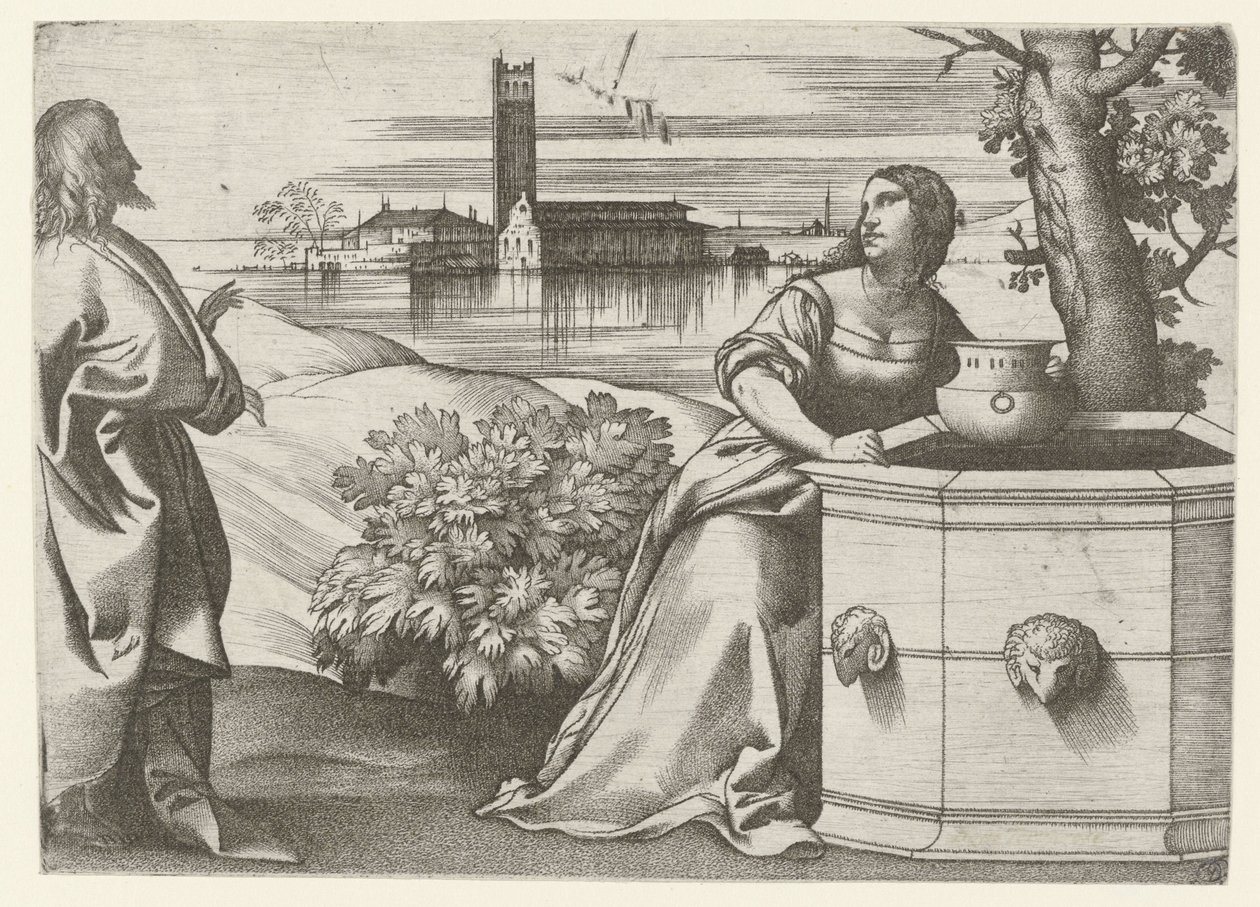 Christ parlant avec la femme samaritaine au puits - Giulio Campagnola