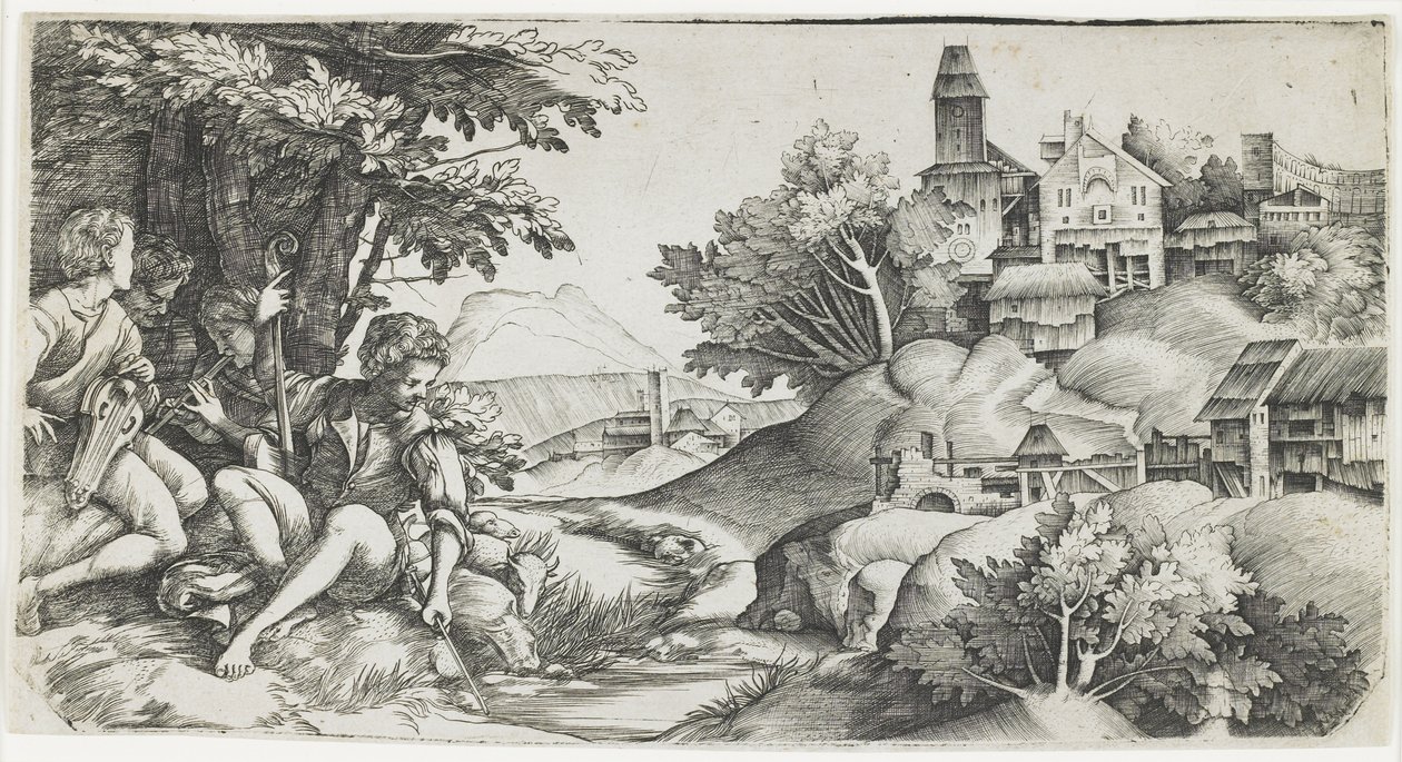 Bergers dans un paysage, c. 1517-1518 - Giulio Campagnola