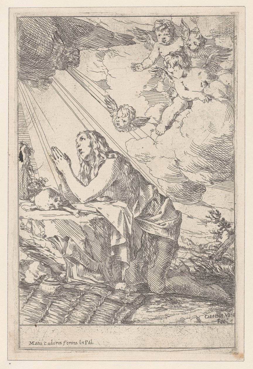 La pénitente Sainte Marie-Madeleine, agenouillée devant un crâne et des os, 1640-60 - Giulio Carpioni