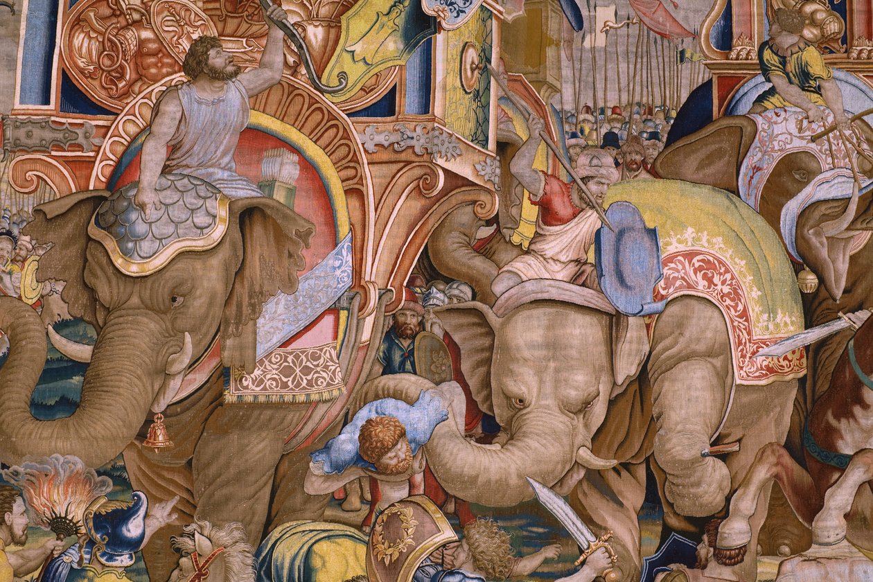 Série Les Actes de Scipion : La bataille de Zama. Modèle Giulio Romano. Atelier de Balthasar van Vlierden (?), Bruxelles. 1523-1532. (détail) - Giulio Romano