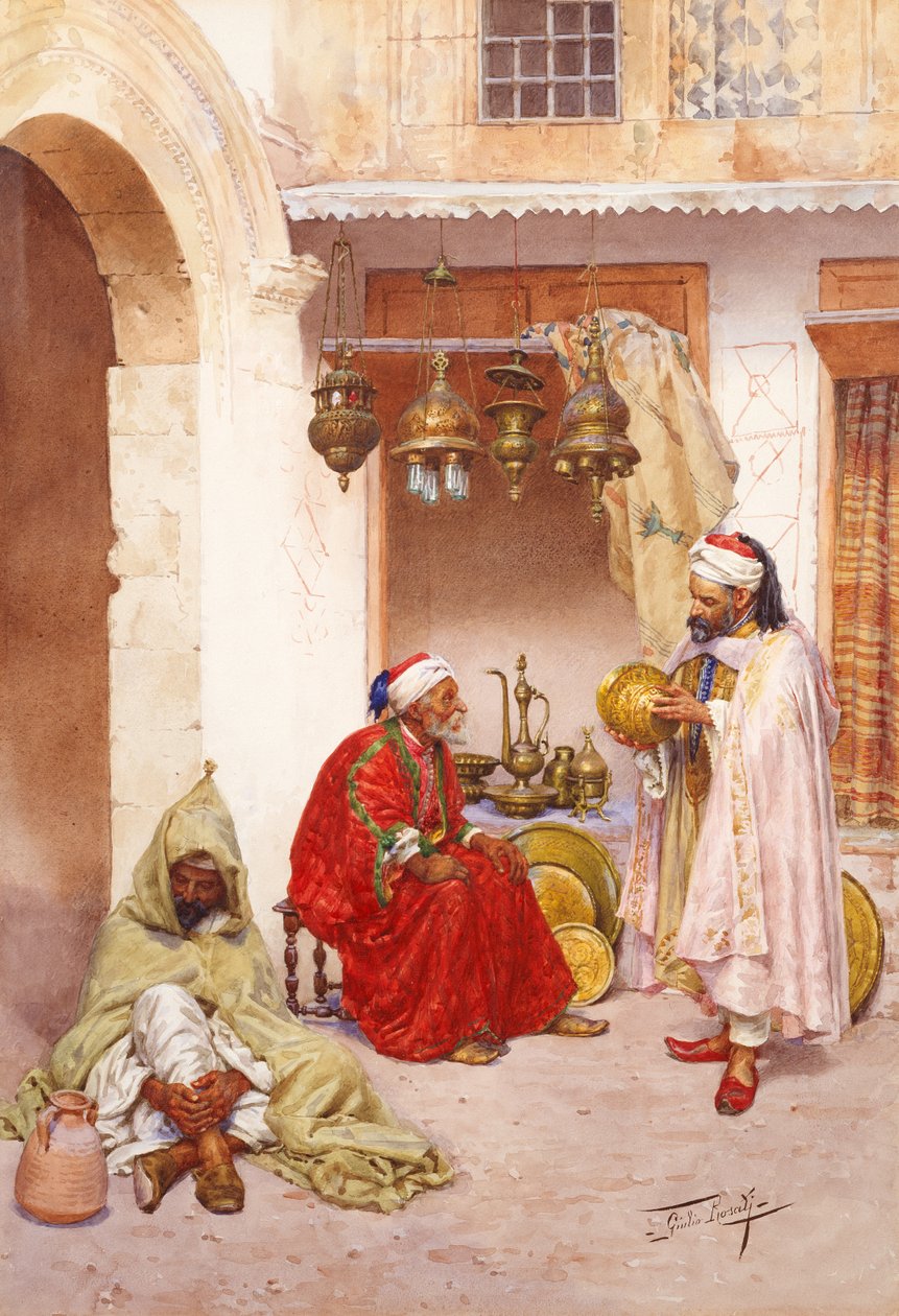 Dans le souk (aquarelle et crayon sur papier) - Giulio Rosati