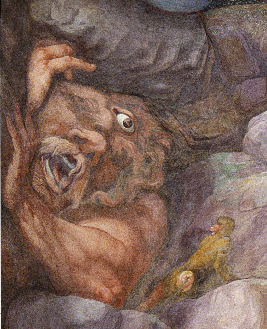 (détail) du cyclope, de la destruction des géants par les foudres de Jupiter, Sala dei Giganti - Giulio workshop of Romano
