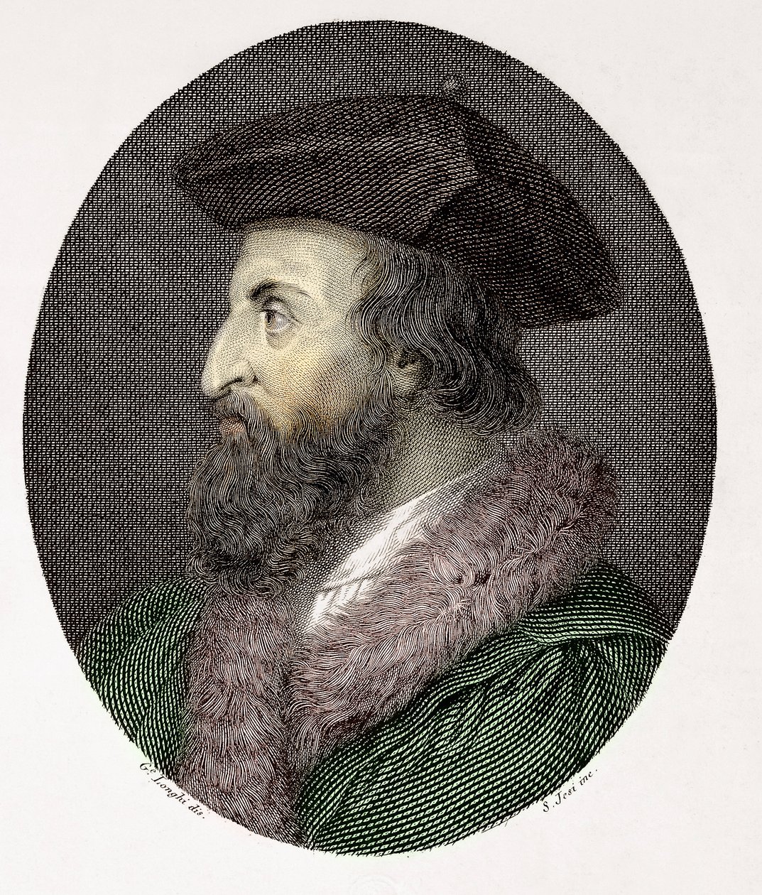 Portrait du médecin, poète et humaniste italien Girolamo Fracastoro (Hieronymus Fracastorius ou Jérôme Fracastor) (1478/83-1553) Gravure Collection Privée - Giuseppe (after) Longhi