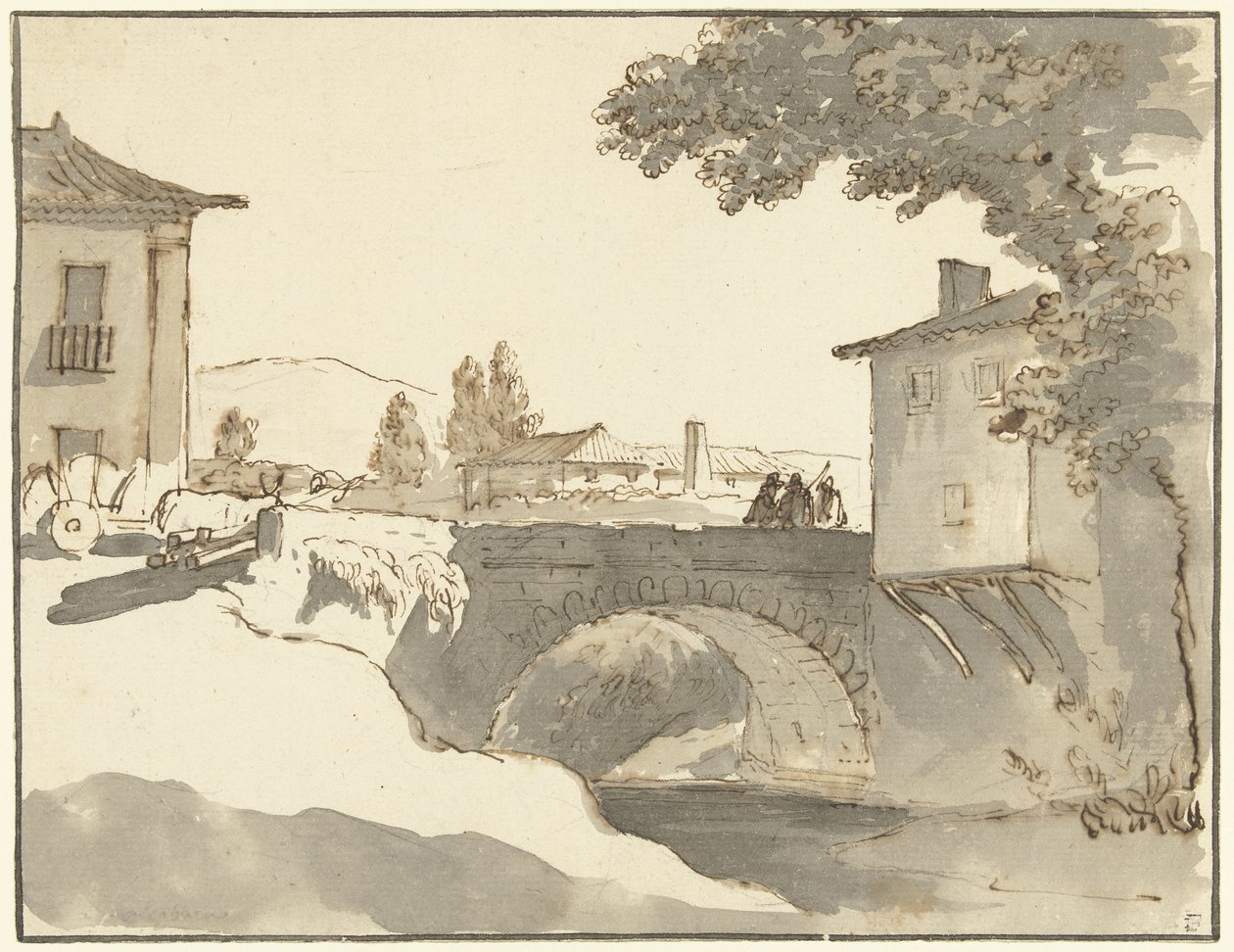 Vue de village à Alcobaça au Portugal - Giuseppe Bernardino Bison (possibly)