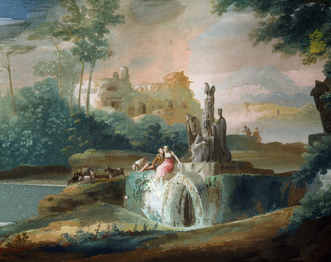 Scène galante de bergers dans un paysage imaginaire - Giuseppe Bernardino Bison