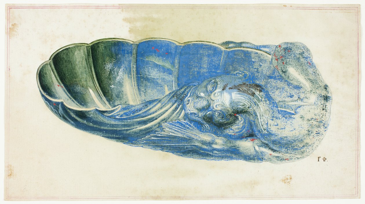Coquille bleue et verte avec tête de dragon - Giuseppe Grisoni