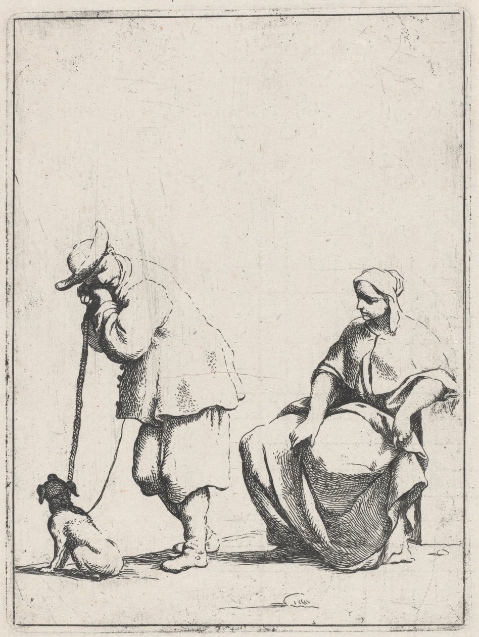 Paysanne debout avec un chien et une femme assise - Giuseppe Maria Crespi