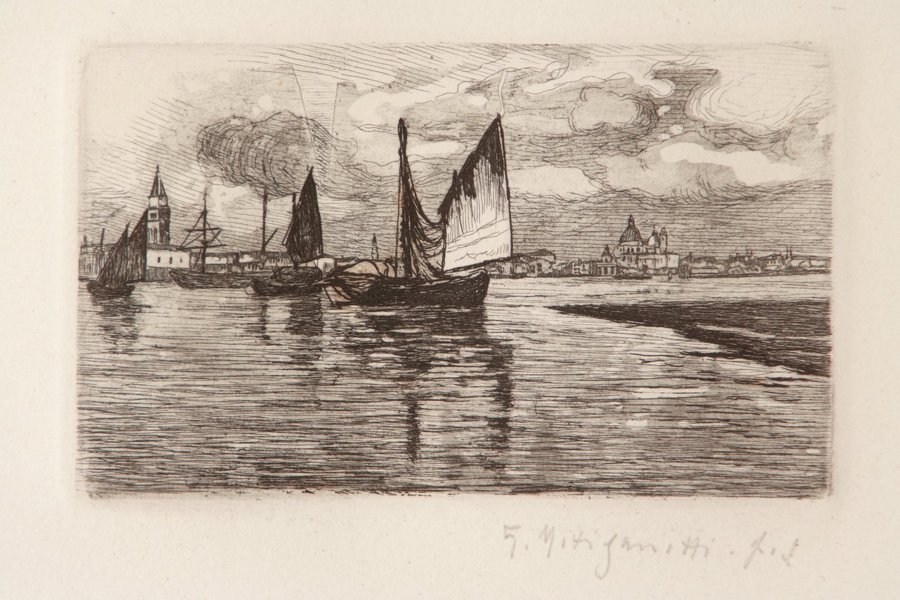 Bateaux dans la lagune - Giuseppe Miti Zanetti