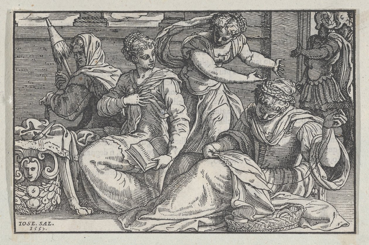 Lucrèce instruisant ses filles en couture, 1557 - Giuseppe Porta