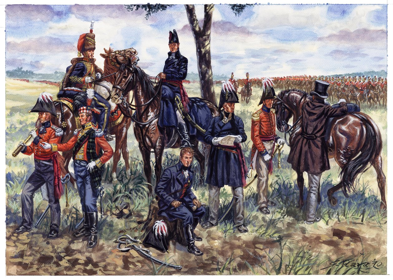 Premier Empire : état-major du duc de Wellington à la bataille de Waterloo le 18 juin 1815 - Illustration de Giuseppe Rava - Giuseppe Rava