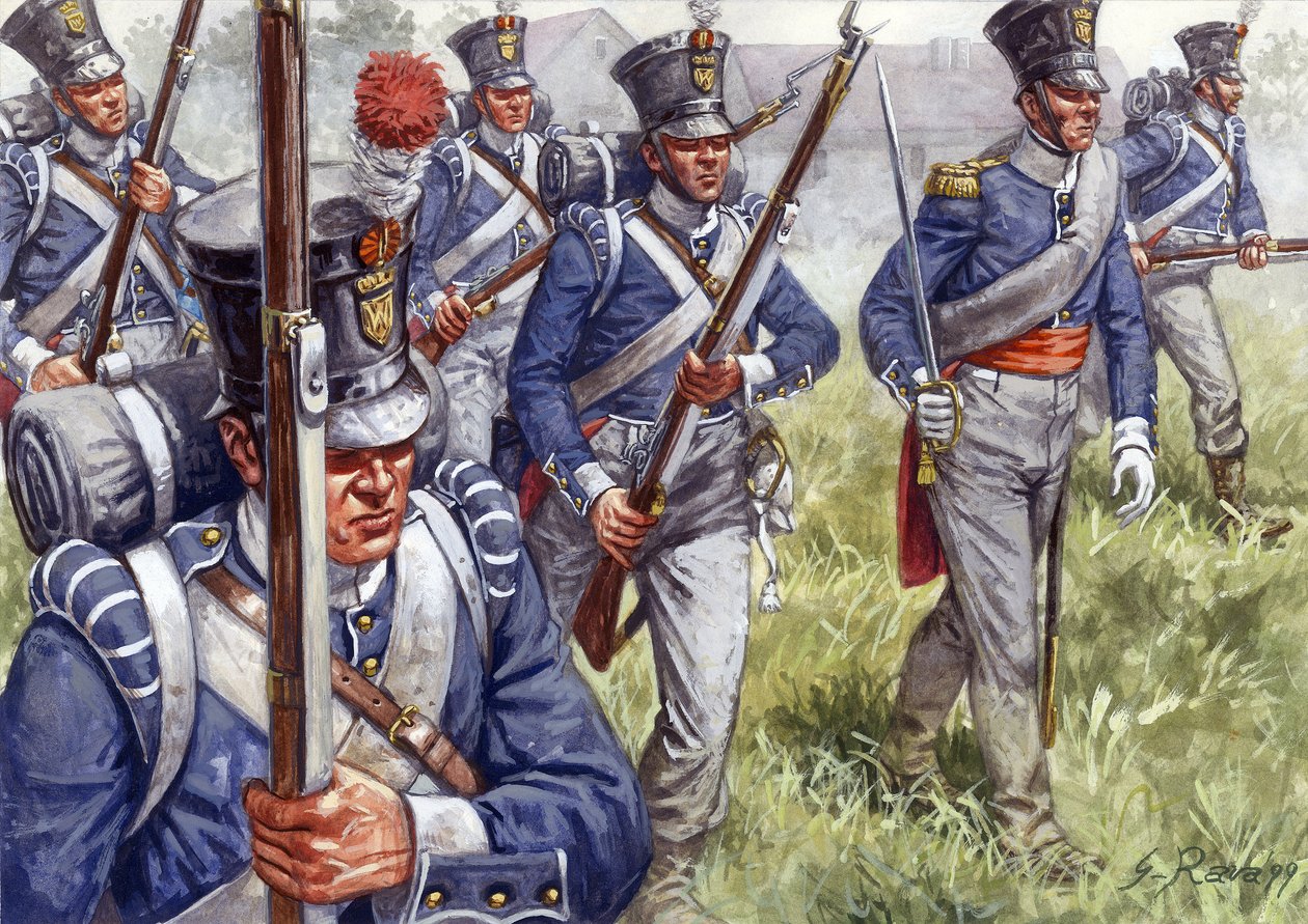 Premier Empire : Infanterie belge ou néerlandaise vers 1815 - Illustration de Giuseppe Rava - Giuseppe Rava