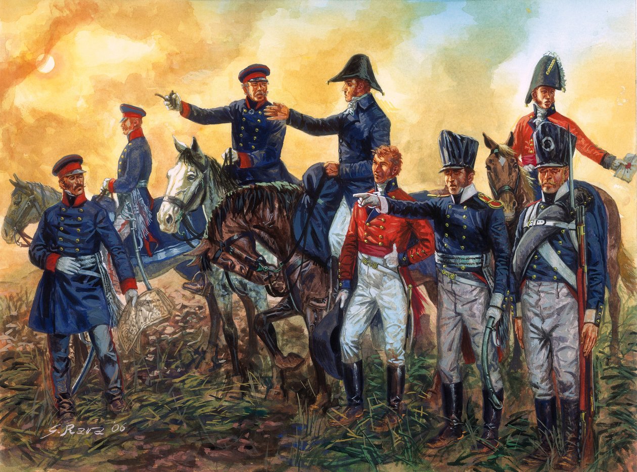 Guerre napoléonienne : Arthur Wellesley, duc de Wellington (1769-1852) commandant les troupes britanniques et Gebhard Leberecht von Blücher (1742-1819) commandant l