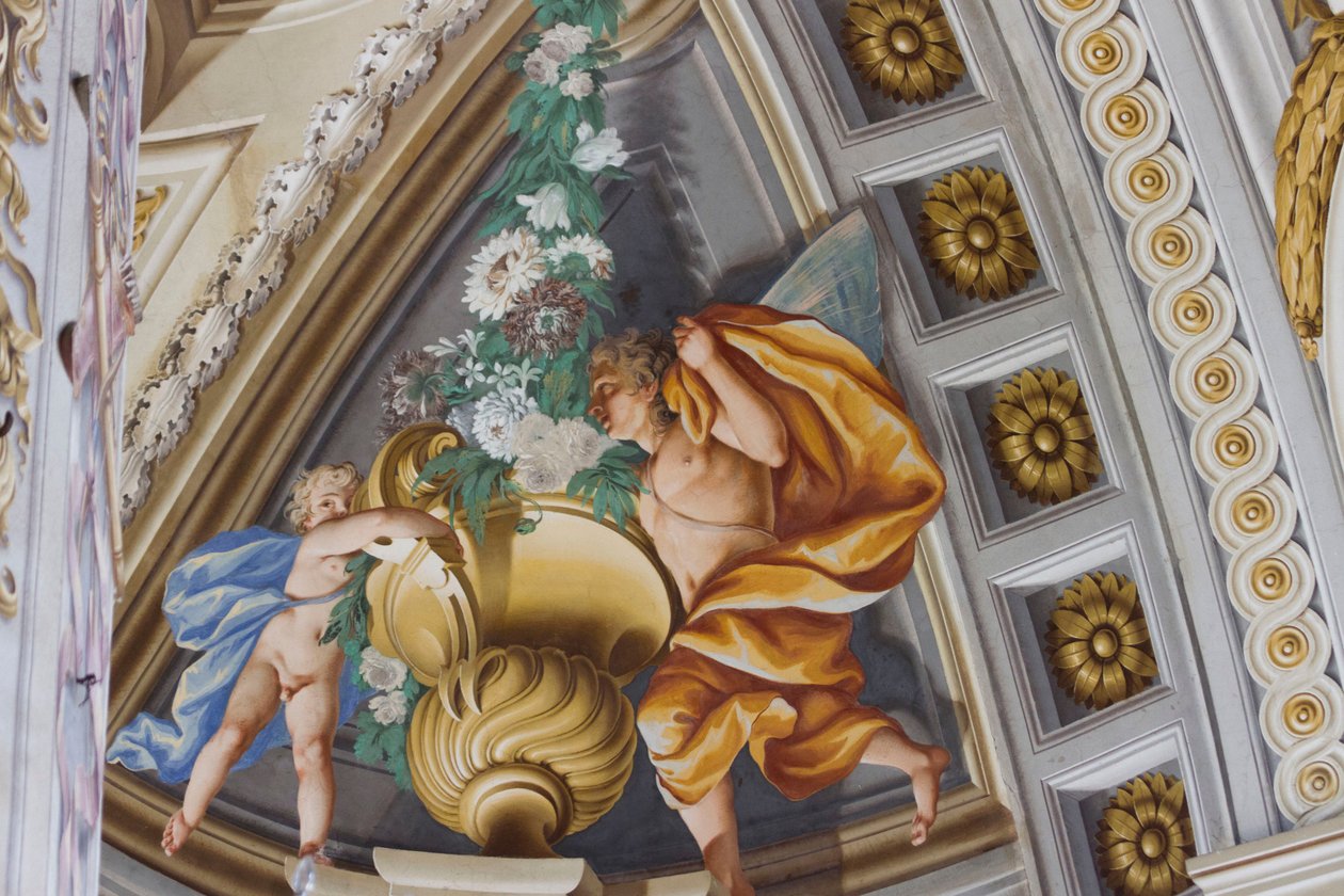 Éphèbes ailés, salle centrale avec fresques de Domenico et Giuseppe Valeriani, résidence de chasse, par Filippo Juvarra, Stupinigi, Piémont, Italie - Giuseppe and Valeriani Domenico Valeriani
