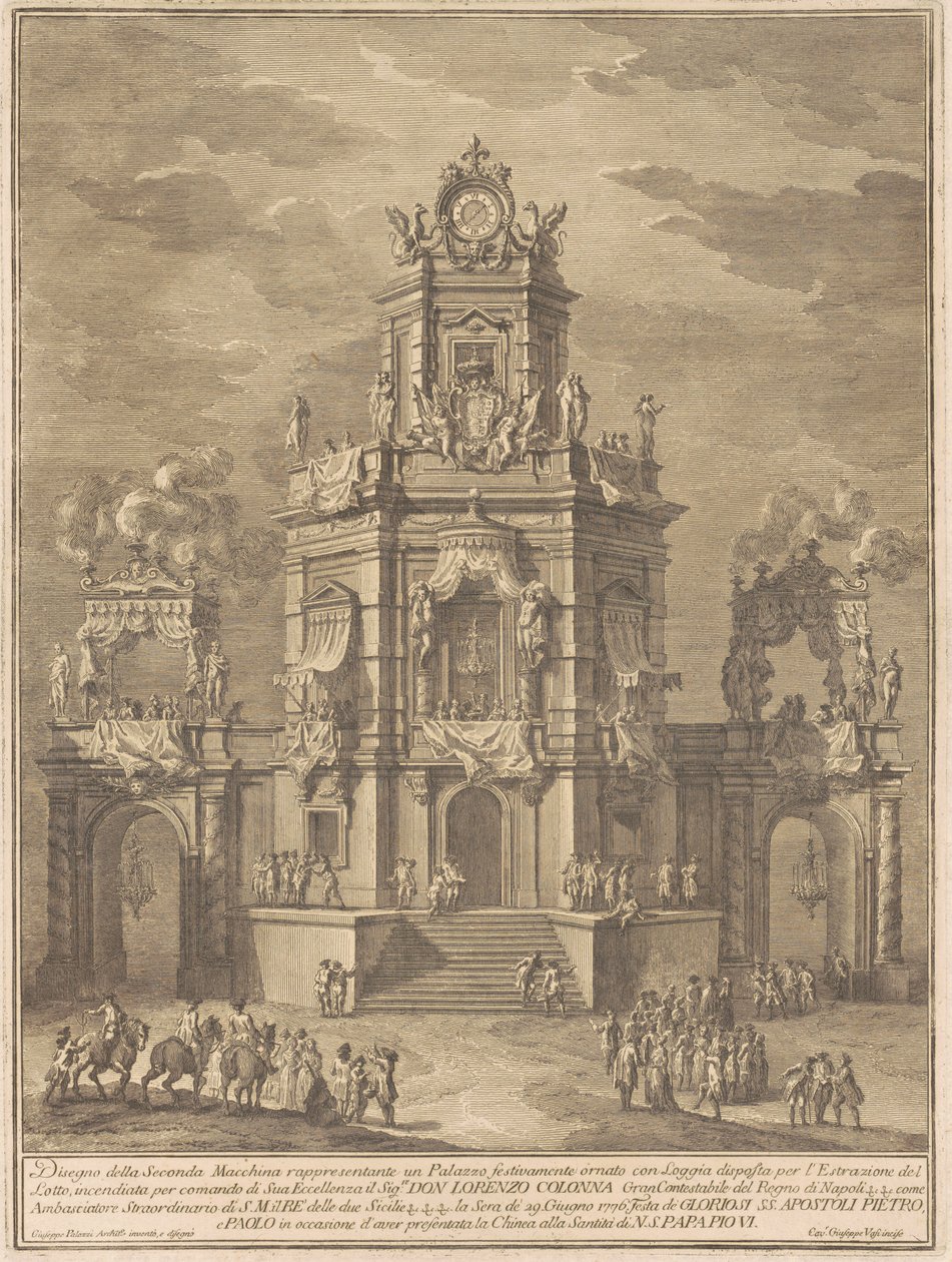 La Seconde Machine pour la Chinea de 1776 : Un Palais avec une Loggia pour le Tirage au Sort - Giuseppe Vasi, after Giuseppe Palazzi