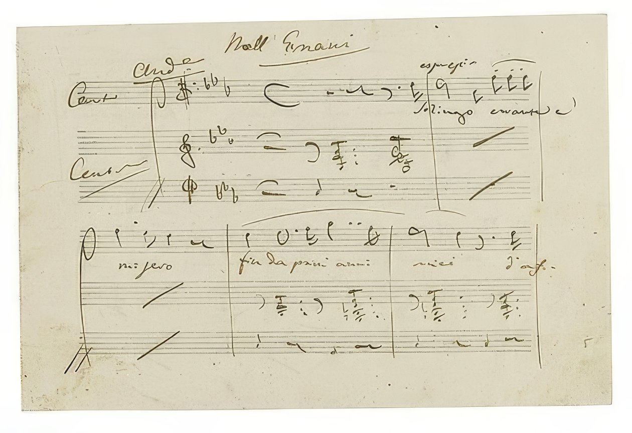 Autographe : Opéra Ernani, Finalarie Solingo, errante e misero - Giuseppe Verdi