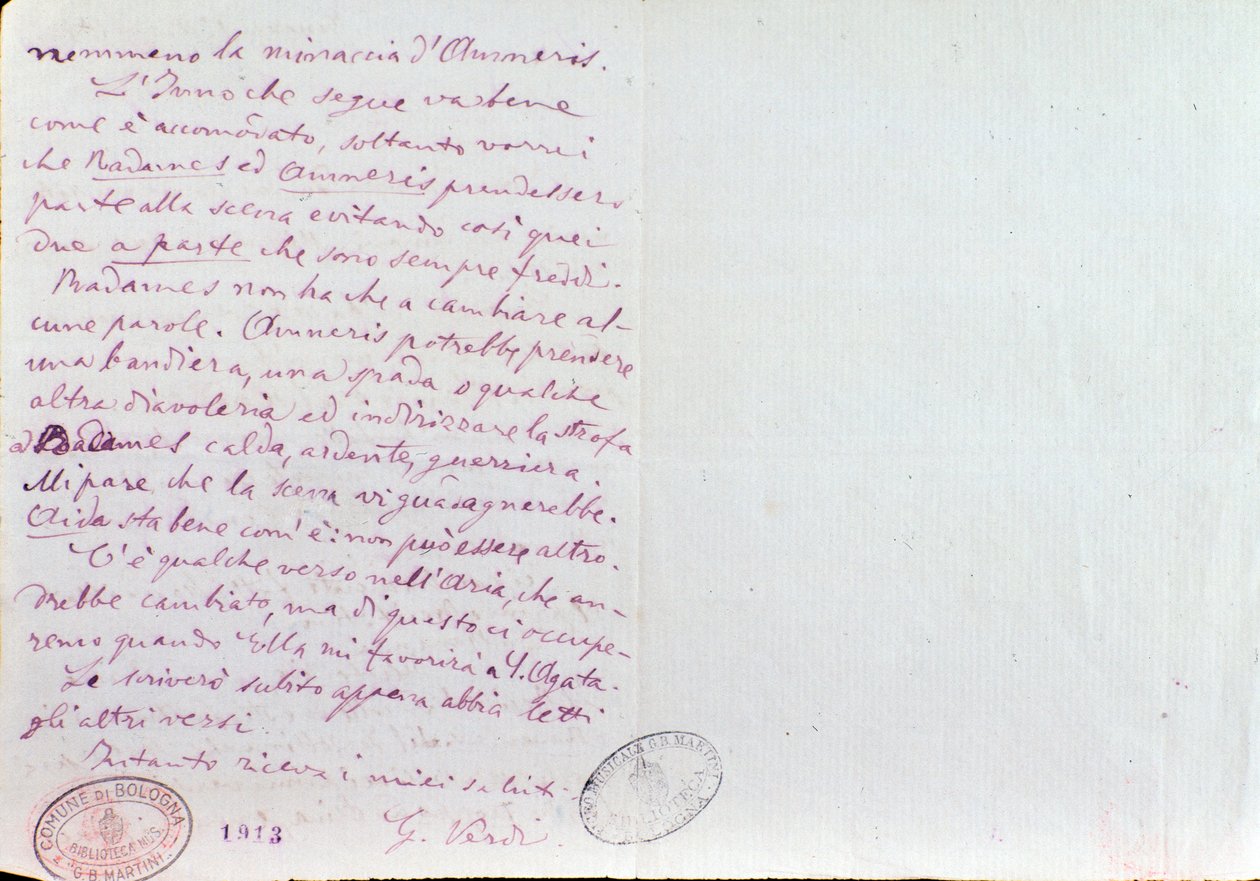 Lettre manuscrite de Giuseppe Verdi à Antonio Ghislanzoni - Giuseppe Verdi