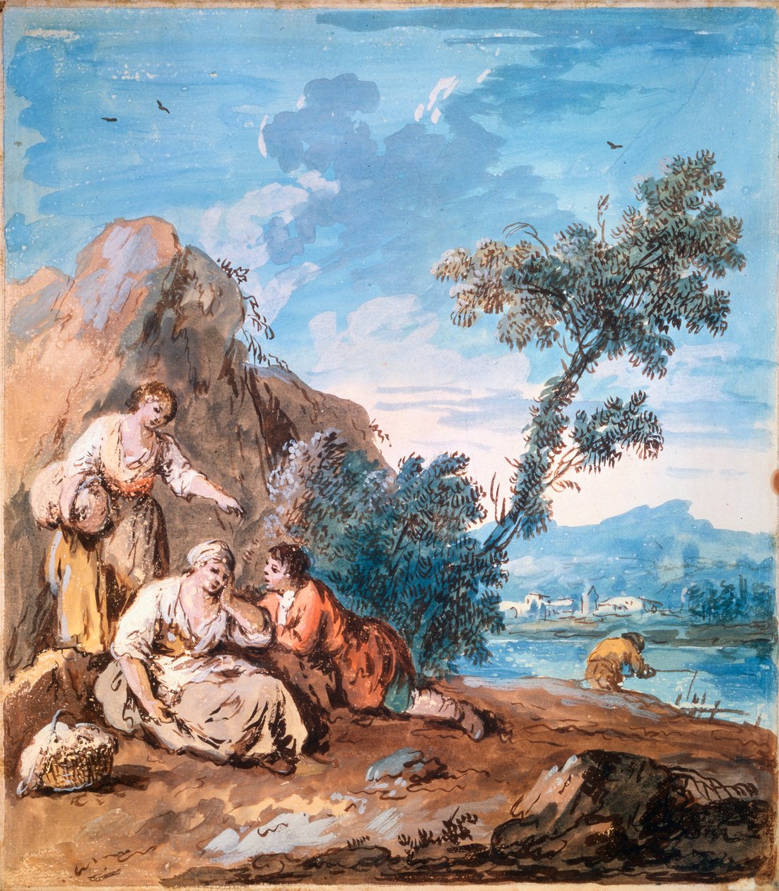 Trois paysans se reposant sur une rive, vers 1750 - Giuseppe Zais