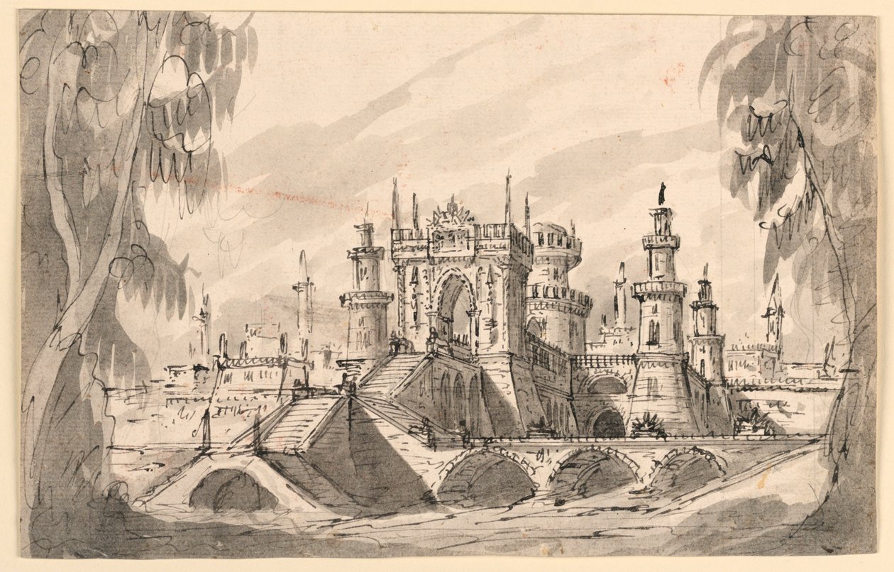 Décor de scène, Citadelle sur une rivière - Giuseppino Galliari